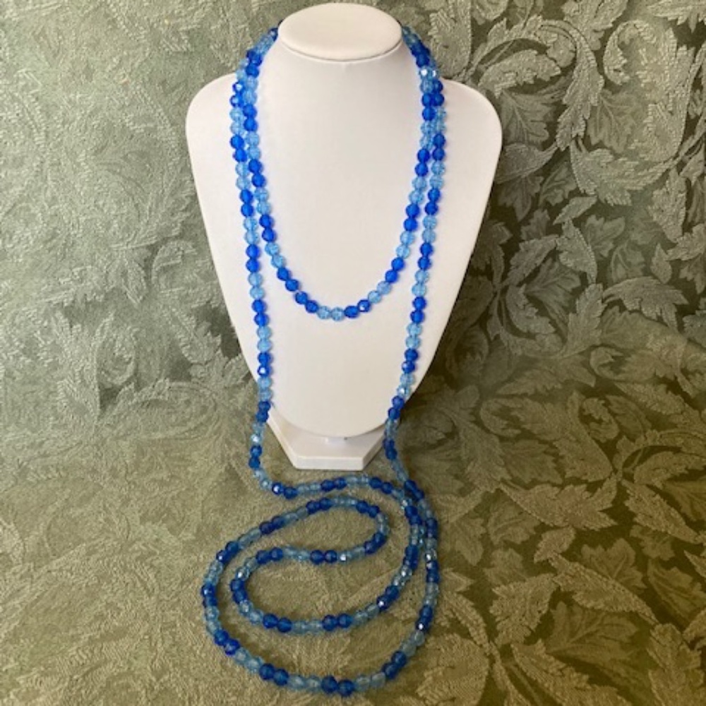 Vintage Opera Length Multi Color Blue Bead Necklace